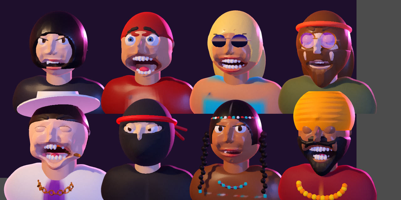Retratos dos líderes, esculpidos e pintados em código